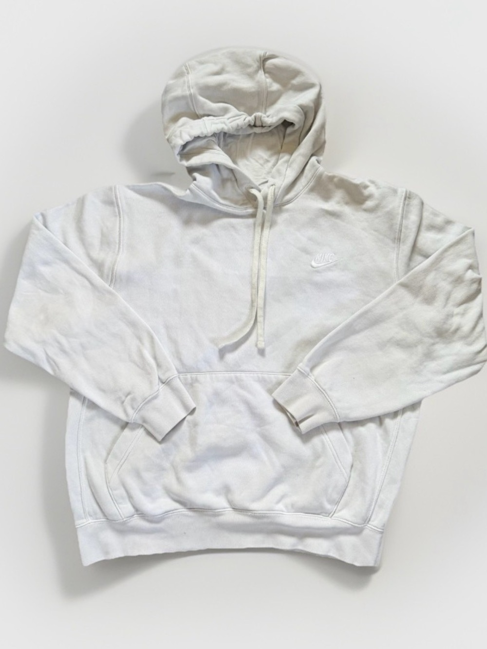 Nike Club Fleece Pullover Hoodie M Cream White Embroidered Swoosh Athleisure